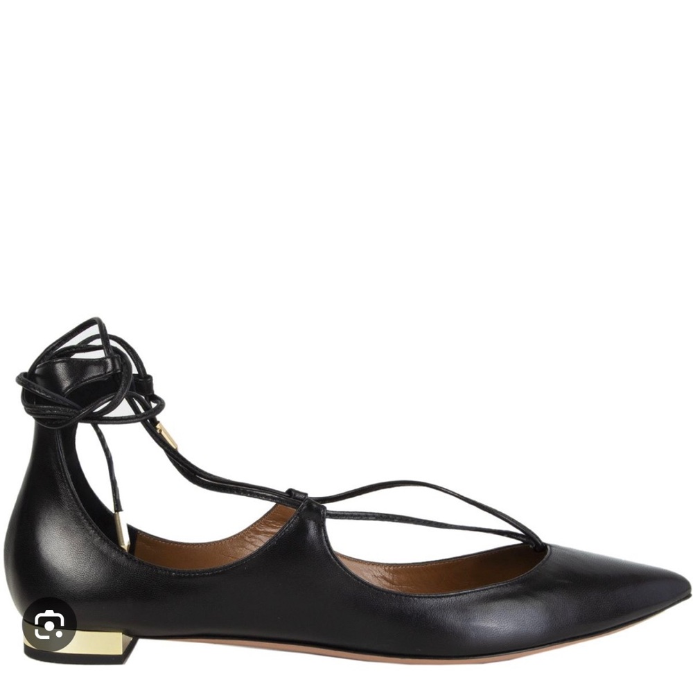 Aquazzura Christy Leather Point Toe Flats in Black